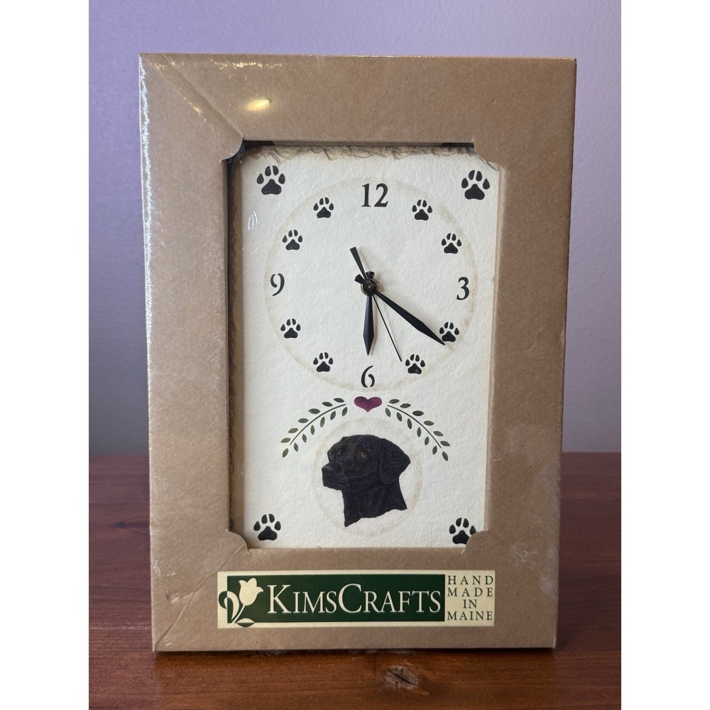 VTG Kims Crafts Painted Black Lab Wall Clock Country Cottagecore USA Made NIB